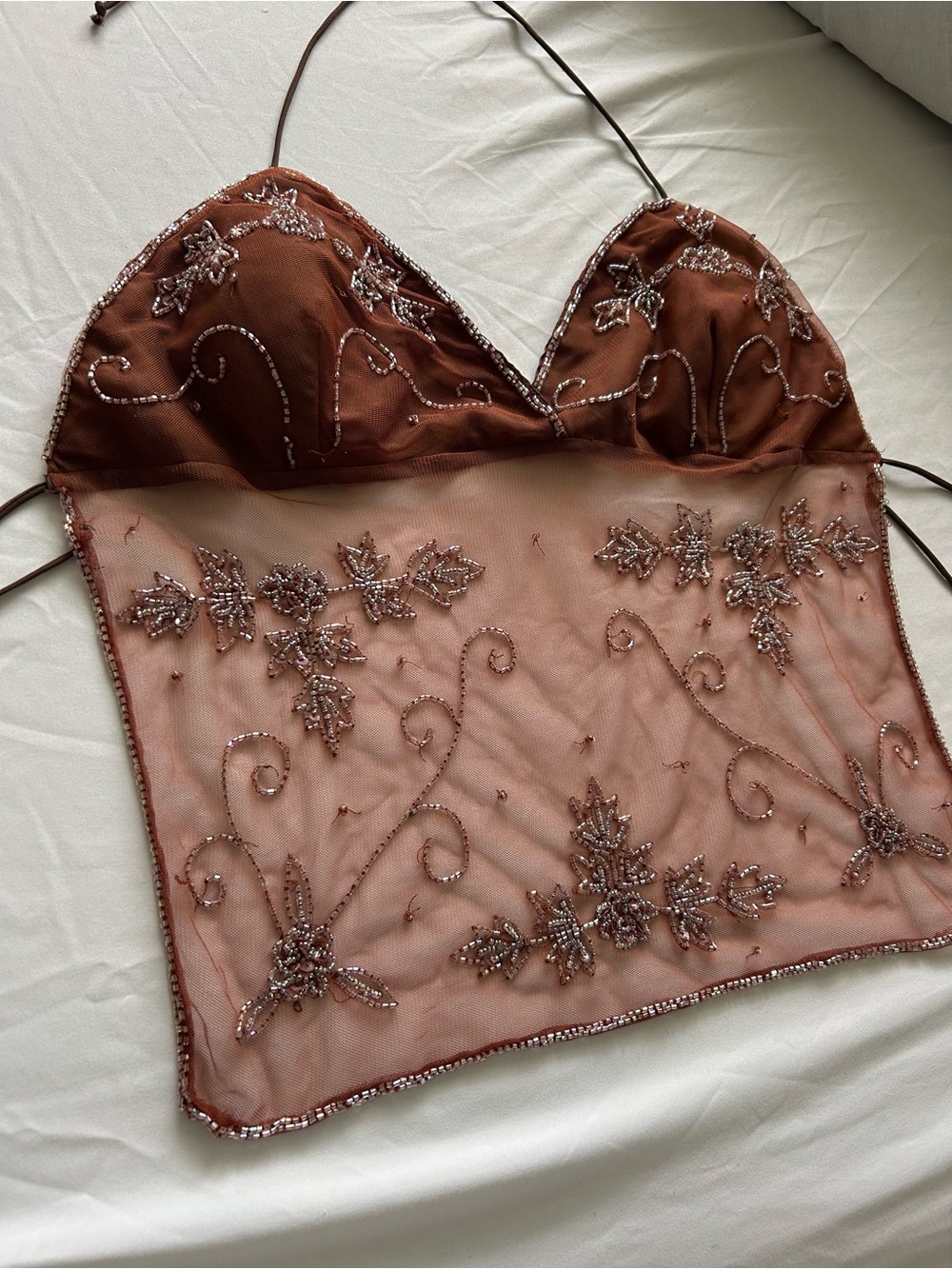 Y2K Brown Beaded Halter Top By Speed Limit NYC - Picture 6 of 10